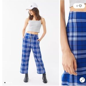 NEWUrban Outfitters Daisy Blue White plaid wide leg trouser pants women size 4